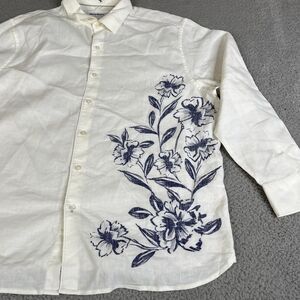 Tommy Bahama Shirt Mens XL Linen Blend Button Floral Long Sleeve Blue White